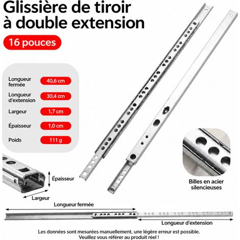 Glissière de tiroir bidirectionnelle 17 mm 16 pouces acier laminé à froid épaissi à billes 17 16 réf 4094 40,6 × 1,7 × 1 cm 300 g – Livraison gratuite