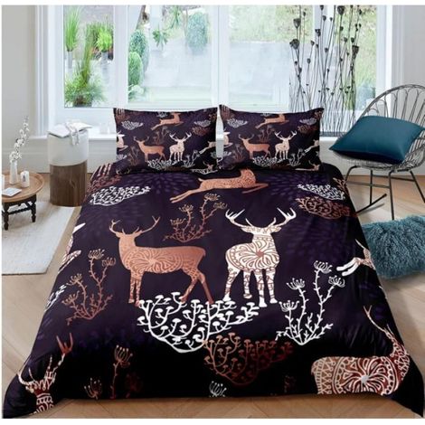 Housse De Couette 90X190 Cm Parure De Lit Adulte 3D Dessin Animé Animal Renne,Microfibre avec Fermeture Éclair,2 Taies - LAW (1/3)