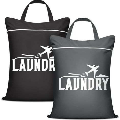 Lot de 2 grands sacs à linge de voyage - Lavables, imperméables, pour linge humide et sec (noir + gris)