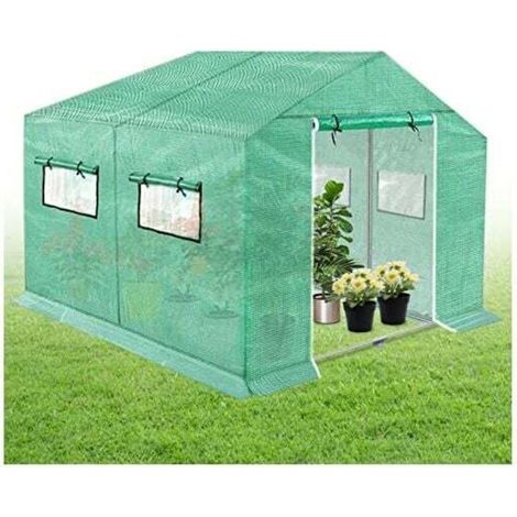 Serre zu/bei Tomates Serre von Jardin 4. 5x2x2m 9 ㎡ in/aus Aluminium Hdpe + Ldpe + Galvanized Pipe Serre mit Fenêtre Winterproof Uv, grün