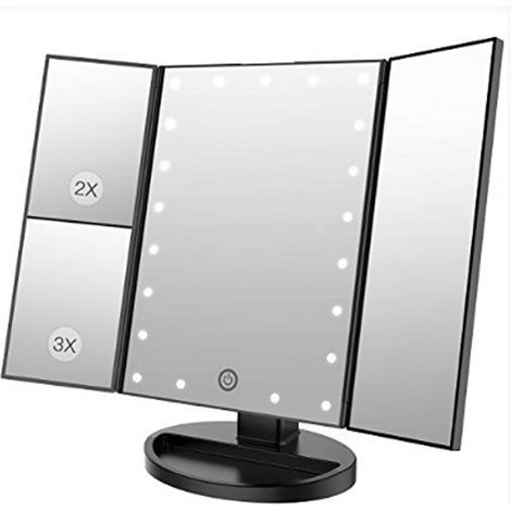 Make-up-Spiegelleuchte mit 22 LEDs, dreifacher 2-fach/3-facher Vergrößerungsspiegel, verstellbarer Touchscreen, 90° drehbarer Tischspiegel für den kosmetischen und täglichen Gebrauch (1/5)