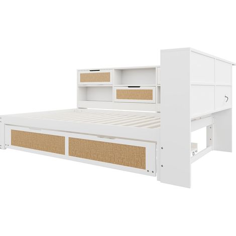 Canapé-lit en bois 140200 avec lit gigogne, lit simple multifonction pour enfant avec de nombreux espaces de rangement et port de charge, blanc (1/5)