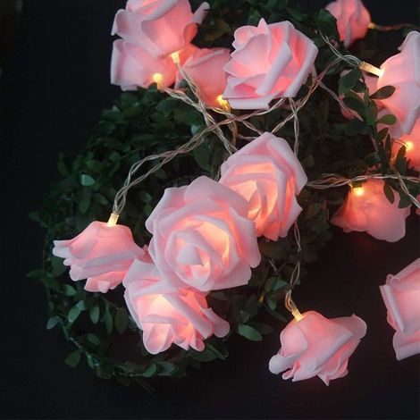Guirnalda de luces LED a pilas con diseño de flor rosa, 6 cm de diámetro, PE (polietileno), rosa, 3 m, 20 LED. (1/5)