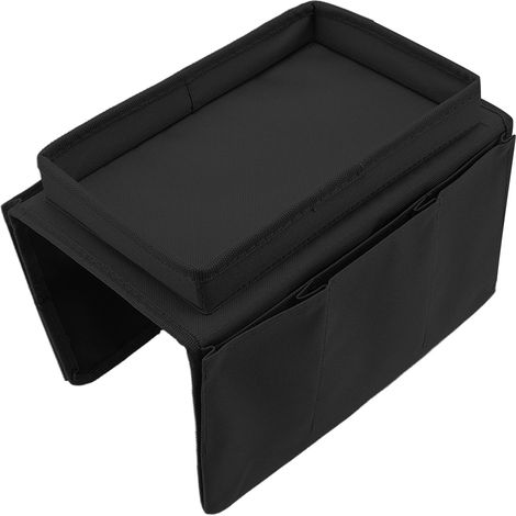 Plateau de canapé pliable avec rangement intégré, en tissu Oxford 600D, poches latérales, noir. (1/5)