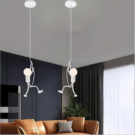 Lot de 2 Moderne Lampe Suspension Simple,Lustre Industrielle Creatif en Forme Humain Blanc Plafonnier Style Edison pour Salon (1/4)
