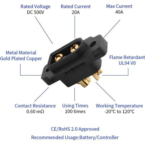 10paires Connecteurs Encastrables XT60E-M étanches pour Batterie Lipo Compatible avec Toutes Les Fiches Femelle XT-60 2 Broches Noir