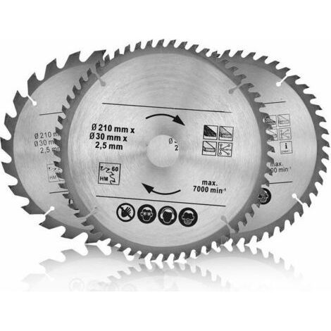 Panneaux de particules - Lame de scie circulaire - 210 mm x 30 mm - 24/48/60 dents - Pour bois. stratifié. MDF. aluminium. plastique. parquet. plinthes et cuivre - Pour scie avec scie à onglet et (1/5)
