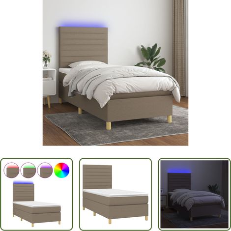 Matratze - Boxspringbett mit Matratze & LED Taupe 100x200 cm Stoff (1/5)