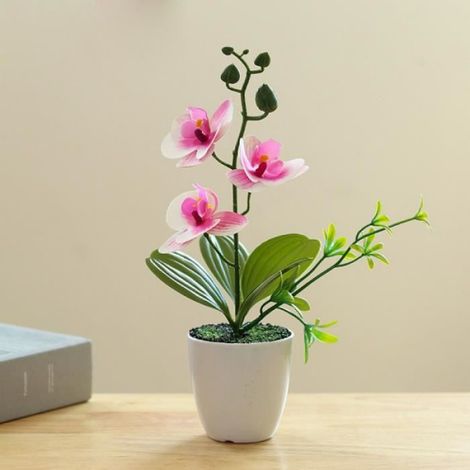 Orchidée Artificielle - Hauteur Totale 26 Cm - Pot Diamètre 7,5 Cm - Pour Chambre Salon Bureau - 1 Pièce