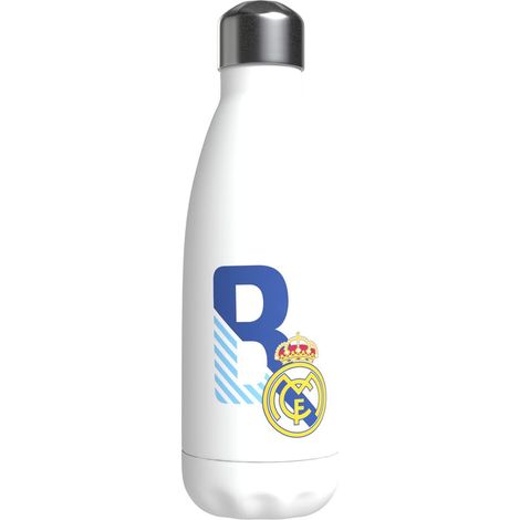 CYPBRANDS B-12B-RM, Real Madrid-Bottiglia d'Acqua in Acciaio Inox, Chiusura ermetica, con Motivo Lettera B in Blu, 550 ml, Colore: Bianco, Prodotto Ufficiale (CyP Brands) Unisex, Multicolour, Standard