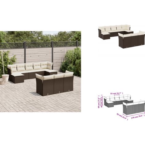 10-tlg. Garten-Sofagarnitur mit Kissen Braun Poly Rattan - Gartensorte - Gartenmöbelset - PE-Rattan Möbel - Outdoor Sofa - Lounge Set (1/3)