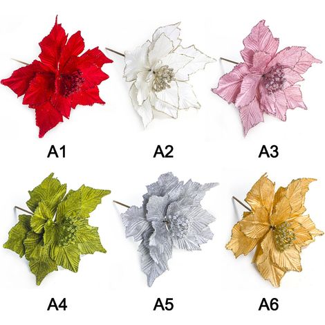 Stück künstliche Weihnachtssternblumen mit Glitzer, Baumschmuck für die Weihnachtsdekoration, F-Stil, gelbe Staubgefäße (1/5)