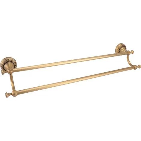Barre porte-serviettes murale en cuivre antique, double, pour salle de bain ou hôtel. (1/3)