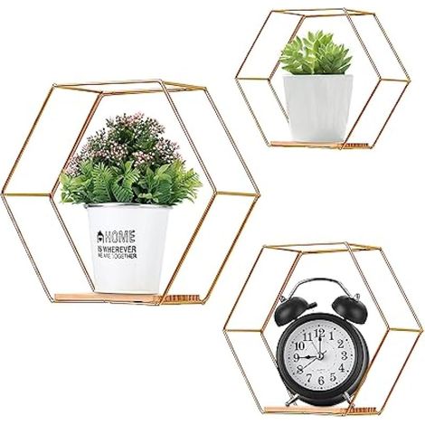 Lot de 3 étagères, étagères murales hexagonales pour salle de bain et maison (1/5)