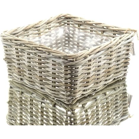 VAN DER LEEDEN Rattan Übertopf Grau quadratisch mit Folienauskleidung 40 cm (1/4)