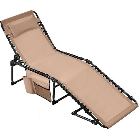 Chaise Longue Pliante Bain de Soleil Transat Jardin Exterieur 189x57x38 cm Dossier Inclinable 5 Positions Lit de Camping pour Plage Piscine Terrasse Relax Détente en Plein Air Beige (1/5)