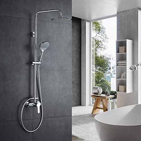 Colonne de Douche avec Mitigeur, Flexible, Douche de Tête 250250 CM, Douchette, Support, Chromé (1/5)