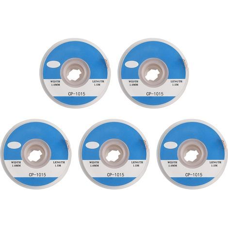 Lot de 5 tresse à dessouder sans nettoyage pour réparation de circuits imprimés, 1 à 3,5 mm de largeur et 1,5 m de long, compatible avec les fers à souder (1 mm) (1/5)