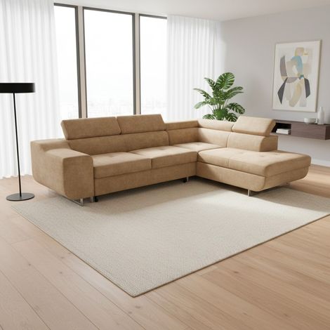 Divano Letto Angolare Casablanca con Penisola Contenitore Destra – Nocciola (1/5)