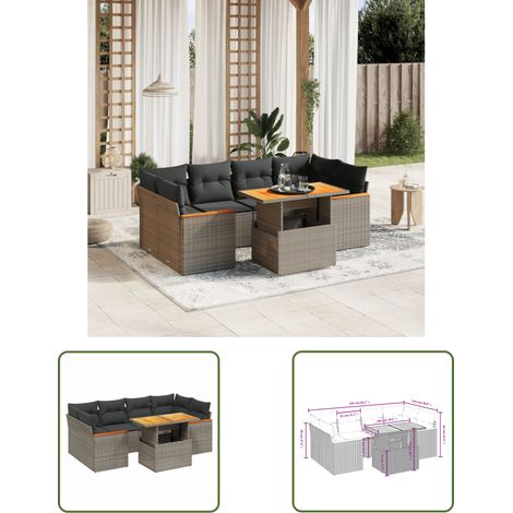 The Living Store 7-tlg. Garten-Sofagarnitur mit Kissen Grau Poly Rattan - Gartenmöbel Set - PE-Rattan Möbel - Outdoor Lounge - Gartenlounge - Terrassenmöbel (1/3)