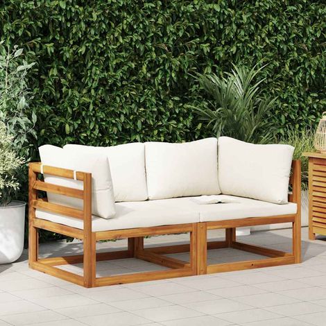 vidaXL Sofás de esquina modulares 2 uds con cojines tela blanco crema (1/5)
