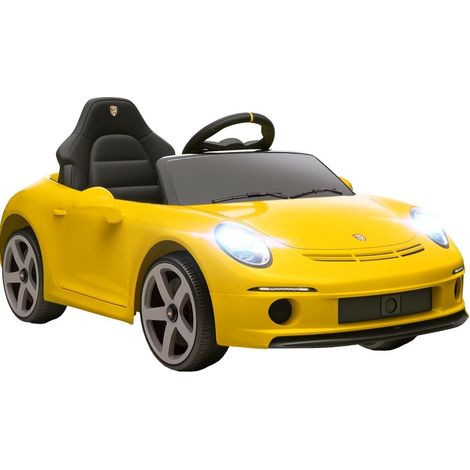 Voiture électrique enfant RUF GT sous licence, 12V, télécommande 2,4G, musique, phares avant et arrière, ceinture, roues gomme, jaune - CHICFURN (1/5)