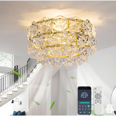Ventilateur de plafond 48 cm, avec éclairage, télécommande, application, silencieux, 6 vitesses, réversible, doré (1/5)