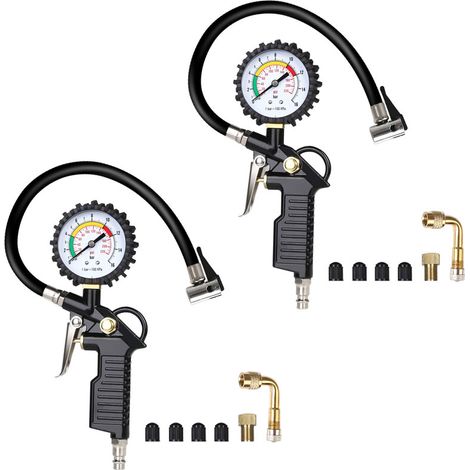 Luftdruckmessgerät, Reifendruckmessgerät, 220 PSI Reifendruckmessgerät, Multifunktionales Reifendruckmessgerät mit Ventilkernwerkzeug, Kompressor Zubehör, schwarz (2-Packungen mit schwarz) (1/5)