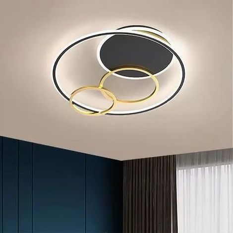 TrAdE Shop Traesio - Plafoniera Led 55w Tondo Con Cerchi Nero Oro Lampada Da Soffitto Luce 6500k 70883 - (1/4)