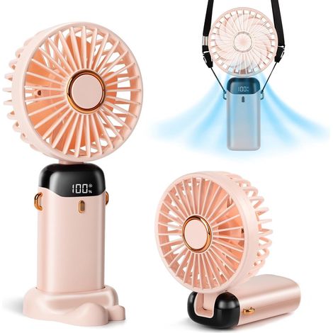 Ventilatore portatile – Ricaricabile e con 5 velocità – USB-C – Ventilatore da tavolo e portatile – Silenzioso e potente – Rosa (1/5)