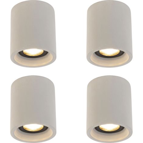 QAZQA Set di 4 faretti da soffitto rustici rotondi in cemento -