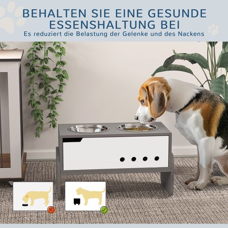 Station surélevée pour chien avec rangement et tapis anti-glouton, 2 bols inox 2000 ml, grise (1/4)