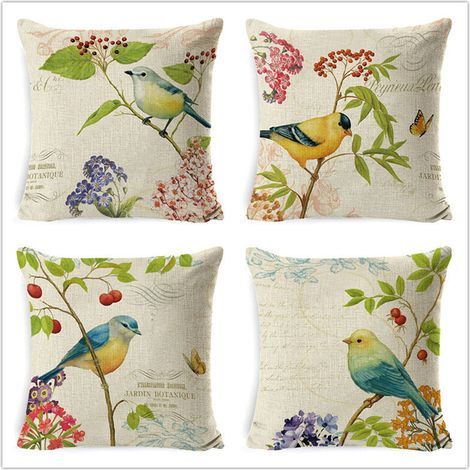 Housses de coussin extérieures imperméables 45x45 cm – Lot de 4 avec motif fleurs et oiseaux vert, pour patio, jardin ou salon (1/5)