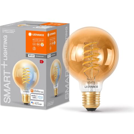 Ampoule LED, teinte dorée, 8W, 650lm, forme globe diamètre 80mm, culot E27, lumière blanche réglable (2200-5000K), dimmable, application ou commande vocale, Paquete de 4 (1/3)