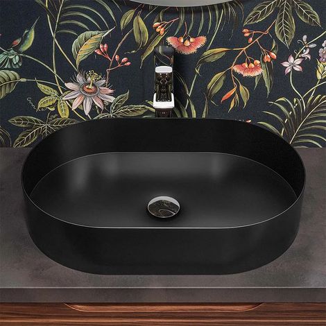 Lavabo da appoggio ovale 58x38 cm in acciaio inox nero opaco Goya (1/5)