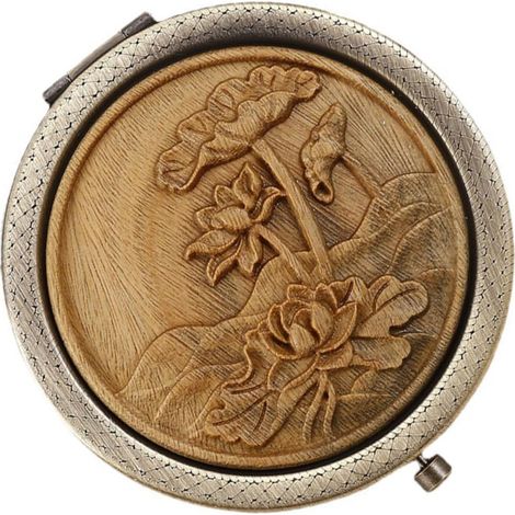 Miroir Cosmétique en Bois De Santal Vert Double Face Pliable Chic Compact Format À Main