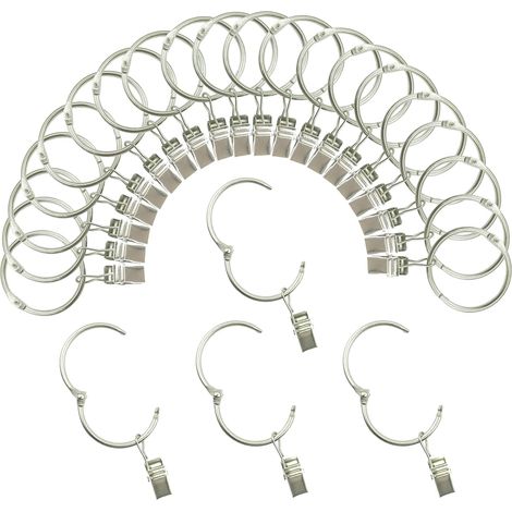 Öffnende Gardinenringe – 24er-Set – Vintage-Silbermetall – mit integrierten Clips – für Stangen bis 3,3 cm Durchmesser – 38 mm (1/5)