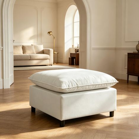 Taburete cuadrado para la sala de estar, puf con patas de plástico, puf para el dormitorio y la entrada. (1/5)