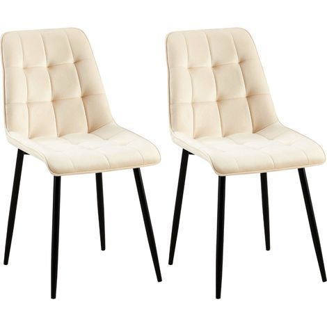 Set di 2 sedie da pranzo con cuciture decorative quadrate in velluto crema struttura in metallo nero 100007434