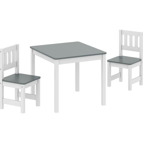 Mesa infantil con 2 sillas, conjunto de 3 piezas de MDF y madera gris, 56 x 52 x 48 cm, MODENUIT (1/5)