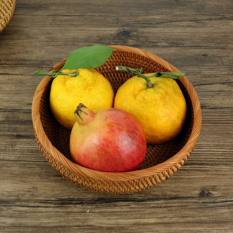 Panier de rangement rond en rotin, panier à fruits en osier, boîte de rangement tressée naturelle pour cuisine/salle à manger (taille moyenne ronde, 1 pièce) (1/3)