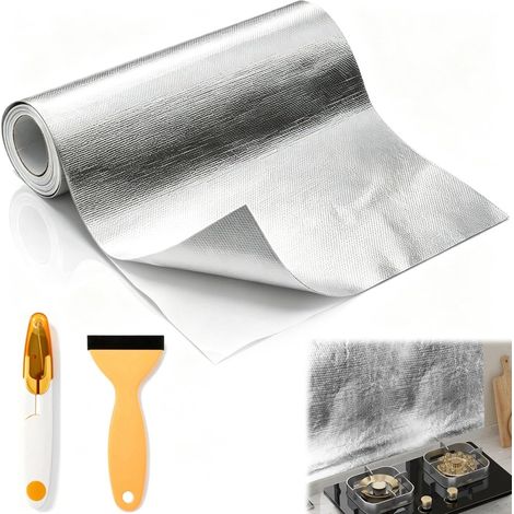 30×500 cm Rouleau Isolante Thermique Autocollant en Fibre de Verre Kit de Feuille d'Aluminium Réfléchissante Installation Facile Isolant Thermique Voiture Raclette et Cutter pour Cuisinières (1/5)
