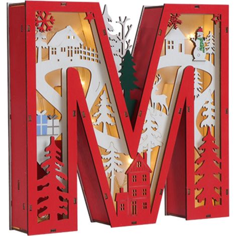 Lettre décorative lumineuse en bois Style Noël Décoration intérieure artisanale à piles AA Taille M (1/5)