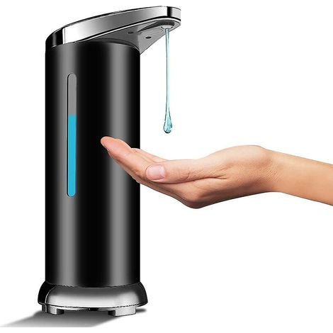 Distributeur de savon automatique en acier inoxydable Distributeur de désinfectant sans contact avec interrupteur réglable à capteur infrarouge et base étanche (noir) (1/5)