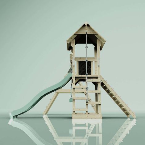 OutdoorToys Spielturm Kiruna aus Holz in Grün  mit Trapezstange