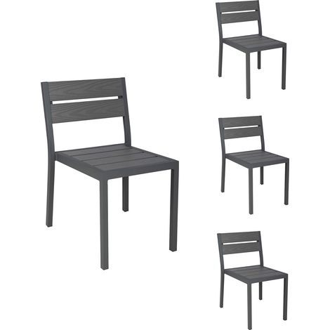 Lot de 4 chaises en aluminium et bois Gris