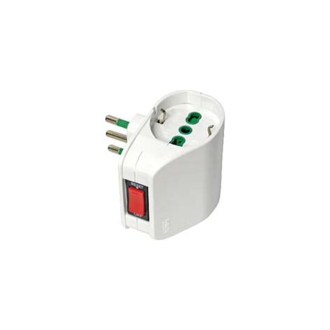 ADATTATORE DOPPIO SCHUKO 2 POLI + TERRA 10A CON INTERRUTTORE TERMICO  bianco 87310    FANTON