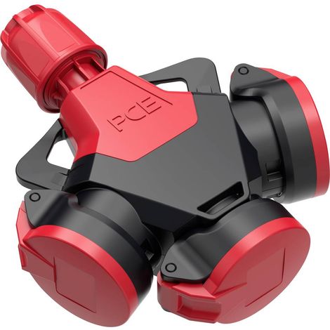 PC ELECTRIC 253822-SR ADAPTATEUR TRIPLE TOUT CAOUTCHOUC 250 V ROUGE IP54 (1/2)