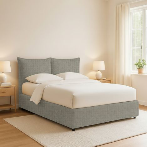Letto Piazza e Mezza Penzance, Sfoderabile, Contenitore Made in Italy, Grigio (1/5)