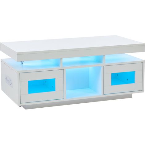 Mesa de centro blanca 100 x 50 x 43 cm con LED APP, enchufe y USB (1/5)